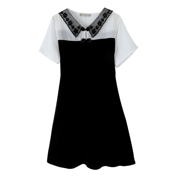 Plus Size Monochrome Cheongsam Buttons Short Sleeve Shirt Dress