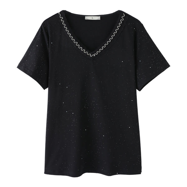 Plus Size Diamate Shimmer Short Sleeve T Shirt Top