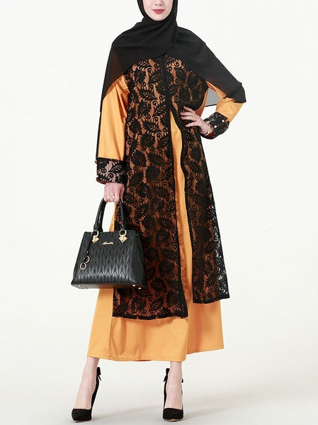(M-7XL) Kimba Abaya Lace Layer Plus Size Abaya Hijab Muslim Long Sleeve Maxi Dress