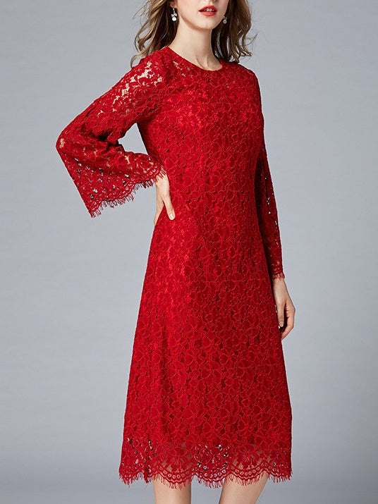 red flare dress plus size Michela Red Lace Flare Sleeve Plus Size Formal Wedding Occasion Evenin –  Pluspreorder