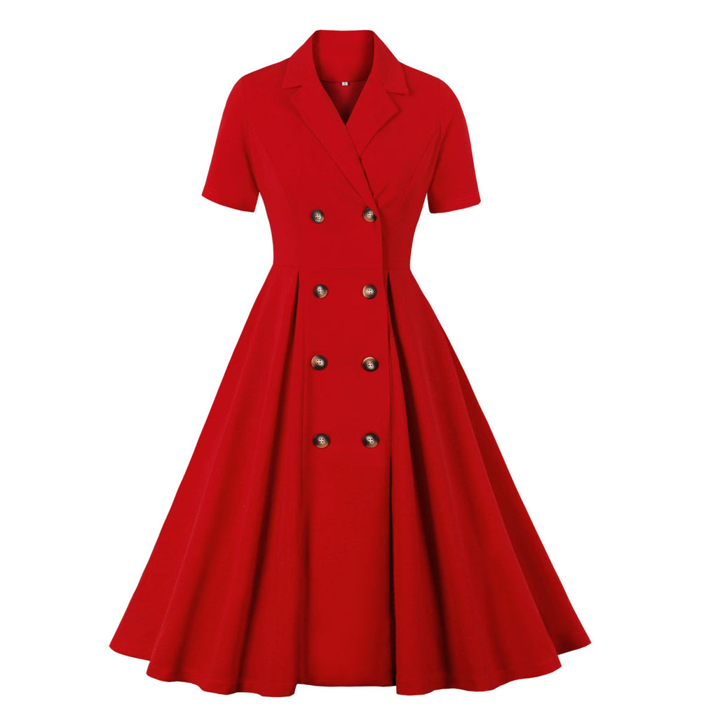 Plus Size Red Trench Coat Short Sleeve Shirt Dress