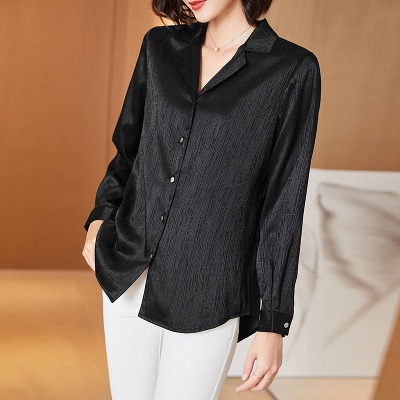 Kimya Plus Size Silky Stripes Long Sleeve Shirt Blouse