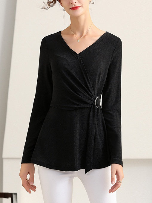 Leandra Plus Size Shimmer Buckle Wrap Long Sleeve Blouse