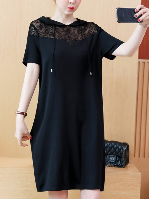 Lakin Plus Size Lace Hoodie Short Sleeve Dress
