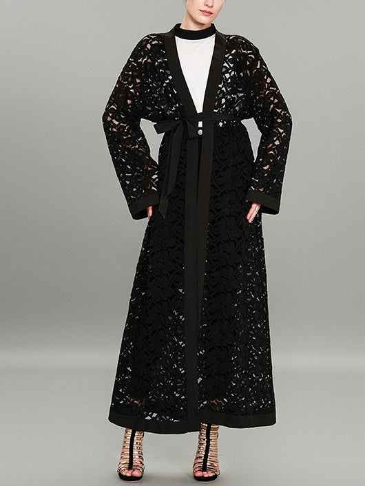 Morna Hollow Lace Maxi Jacket