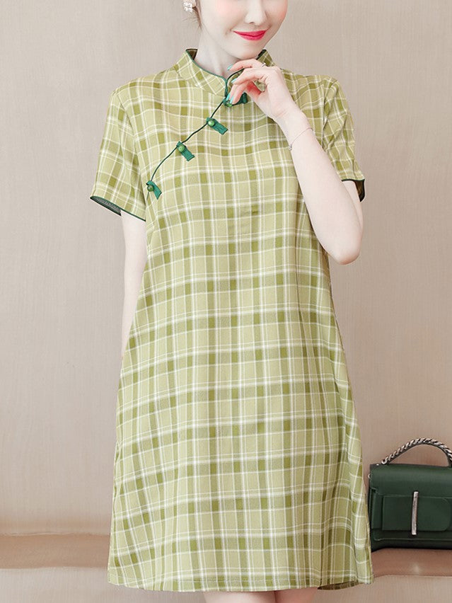 Plus Size Modern Checked Cheongsam