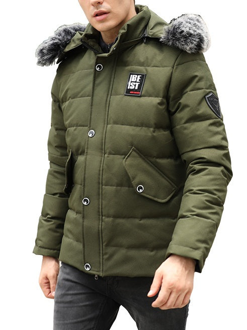 Men's Plus Size Padded Windbreaker Fur Hoody Utility Design Winter Jacket (Black, Green, Red)