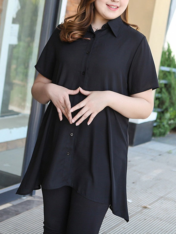 Vandra Plus Size Black A-Line Short Sleeve Shirt Blouse (EXTRA –