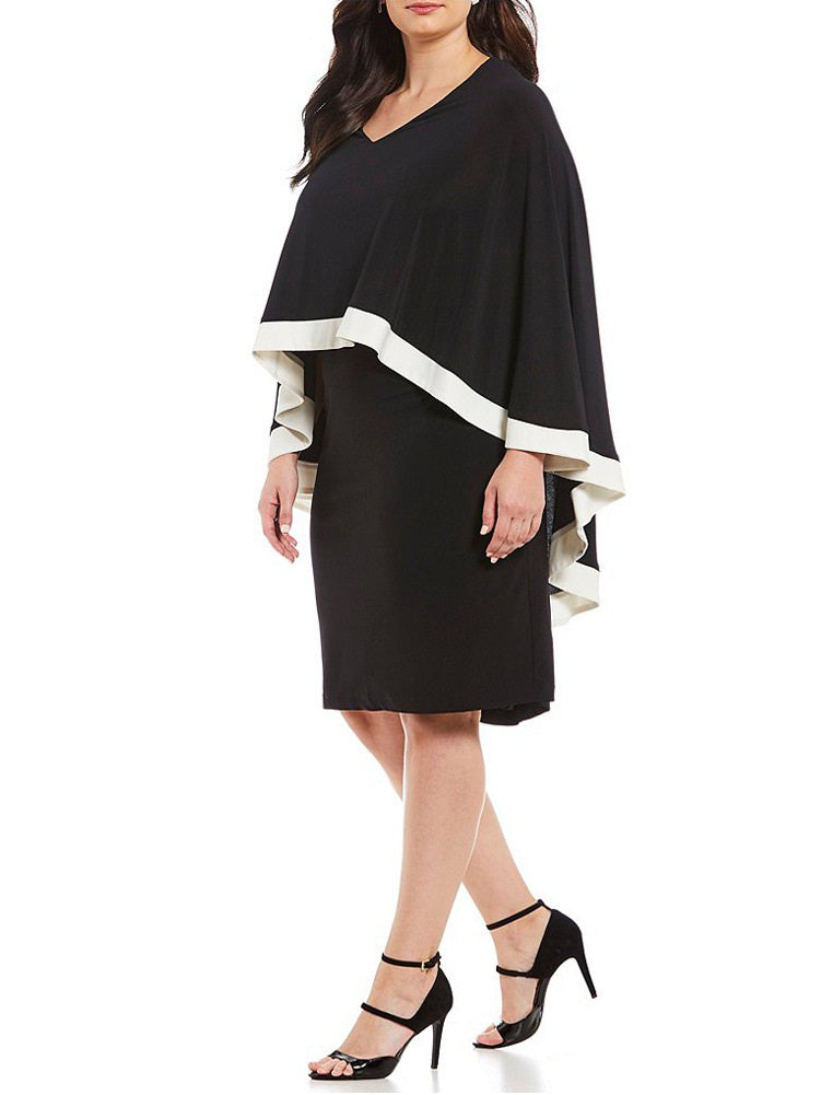 Sophie Plus Size Dinner Occasion Formal Wedding Dress Cape Cover with Fitting Skirt Hem Slimming With Sleeves Long Sleeve Dress (EXTRA BIG SIZE)
