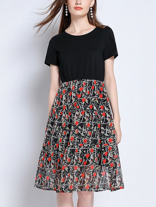 Plácida Black Red Print Dress