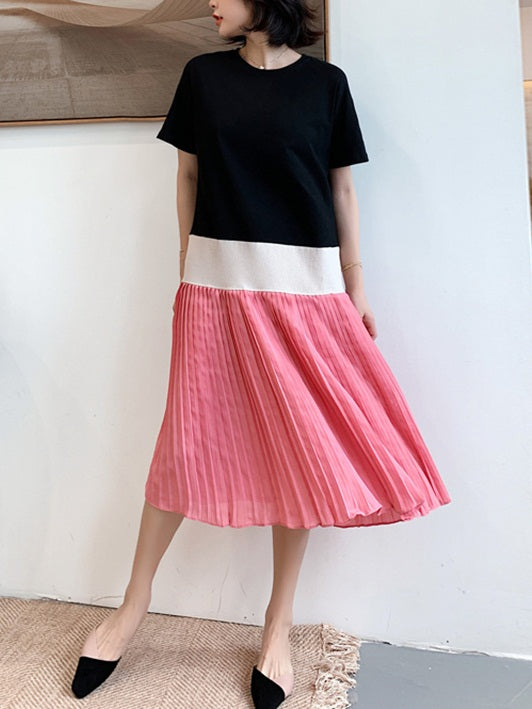 Dawn Plus Size Pink Pleated Short Sleeve Midi Dress