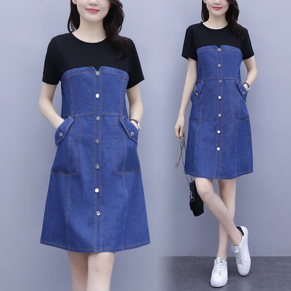 Korena Plus Size Denim Layer Short Sleeve Dress
