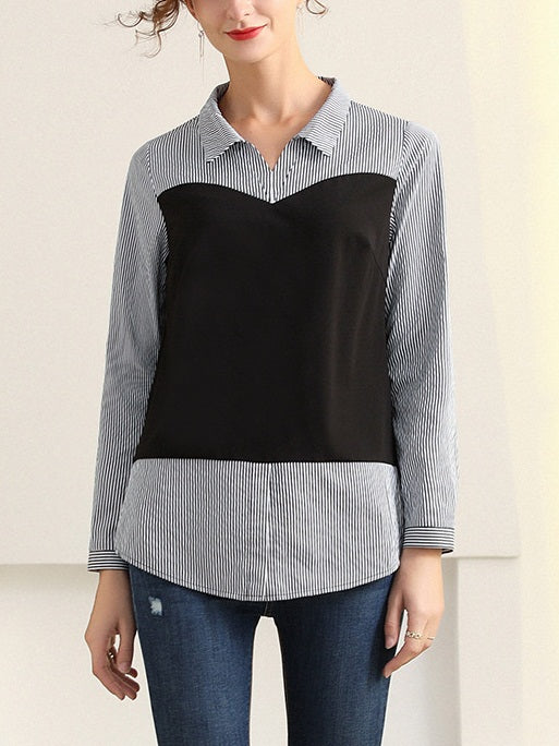 Leane Plus Size Stripe Long Sleeve Shirt Blouse
