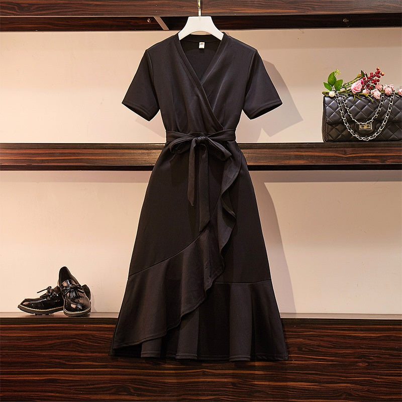 Saijal  V Neck Frill Wrap Neckline S/S Midi Dress