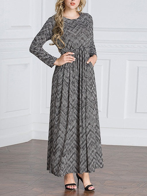 (S-6XL) Kimberlee Monochrome Wave Maxi Dress