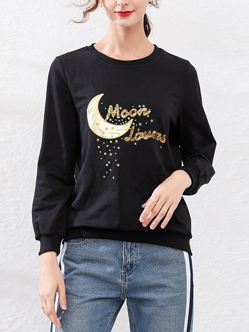 Kristelle Plus Size Moon Sequin Sweater Long Sleeve Top