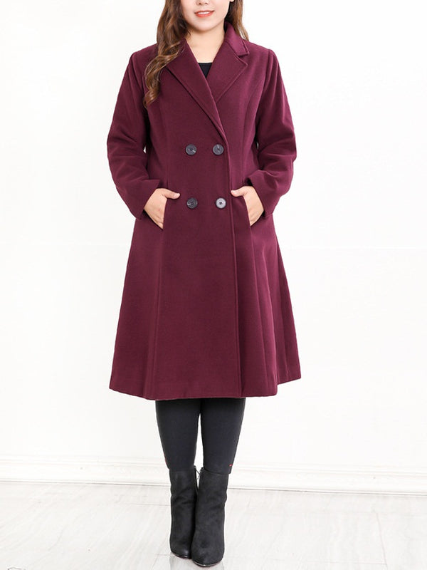 Syndal Plus Size Thick Woolen Double Breast Pockets Maroon Red Winter Coat (EXTRA BIG SIZE)