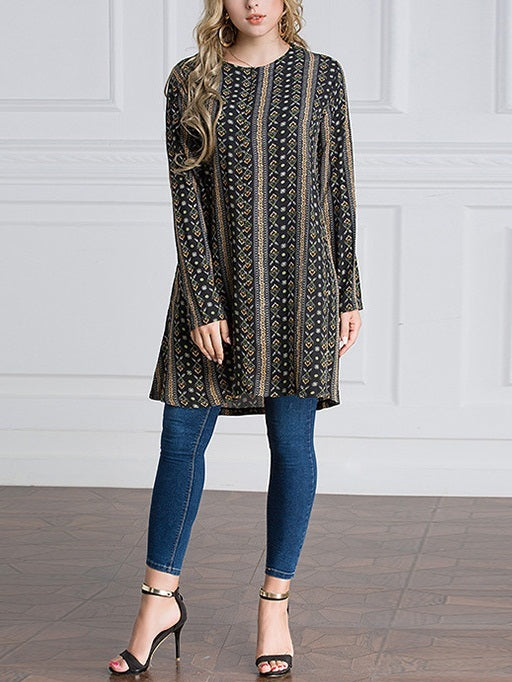 (M-7XL) Kimberleigh Vertical Print Tunic Plus Size Hijab Muslim Long Sleeve Top (EXTRA BIG SIZE)