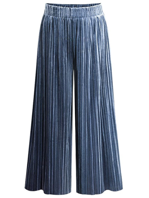 Maricza Velvet Pleat Wide-leg Culottes Pants