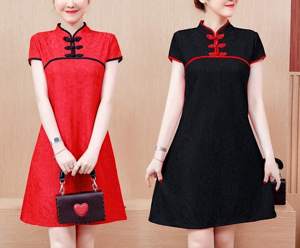 Mililani Plus Size Cheongsam Qipao Dress (Black, Red)