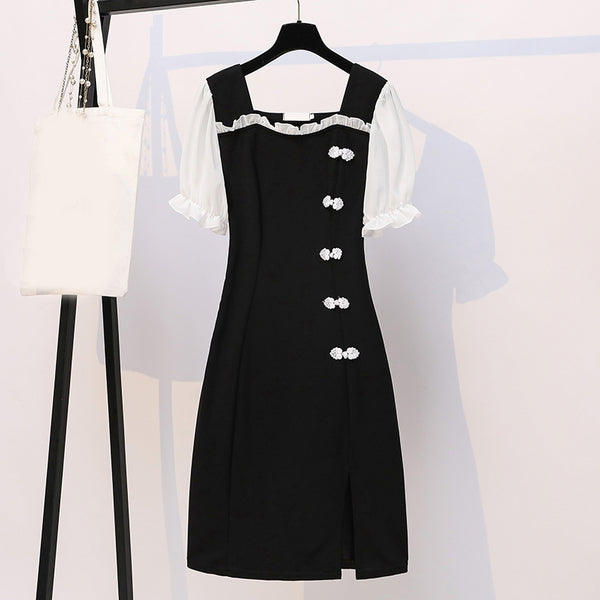 Plus Size Black Slit Cheongsam