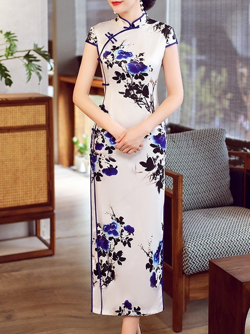 Meera (Bust 85-108CM) Floral Plus Size Cheongsam Qipao Occasion Short Sleeve Midi Dress