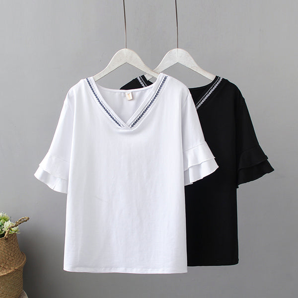Plus Size Ethnic Bell Sleeve Short Sleeve Top