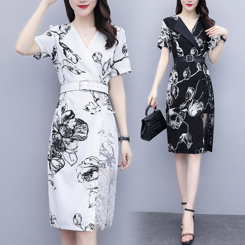 Laxmi Plus Size Floral Sketch Wrap Short Sleeve Dress