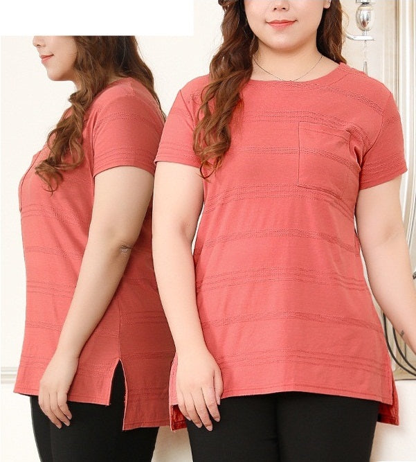 Pavana Longer Back Stripe Pocket Tee Shirt [Orange, Black]
