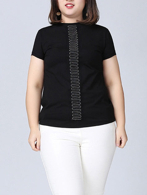 (3XL-12XL) Suzan Plus Size Black Chains Turtleneck High Neck Short Sleeve T Shirt Top / Long Sleeve T Shirt Top (EXTRA BIG SIZE)