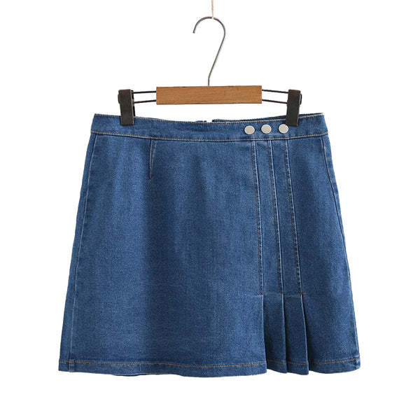 Plus Size Denim Pleat Mini Skirt