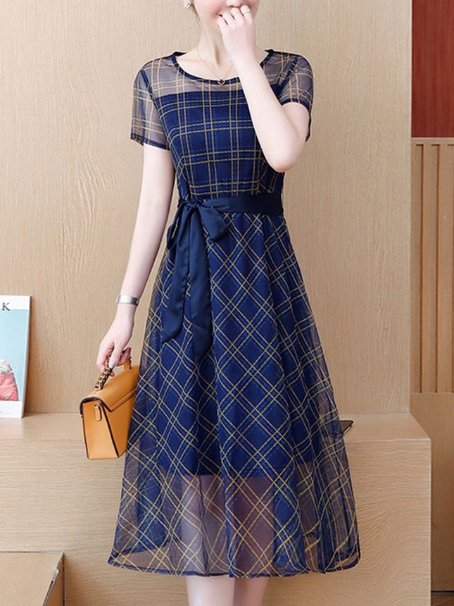 Lakota Plus Size Mesh Short Sleeve Midi Dress