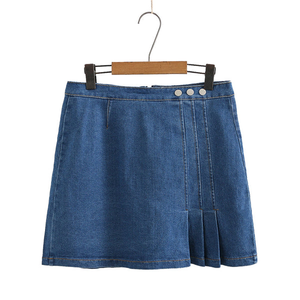(Ready Stock 3XL - 1 Pc) Plus Size Denim Pleat Mini Skirt