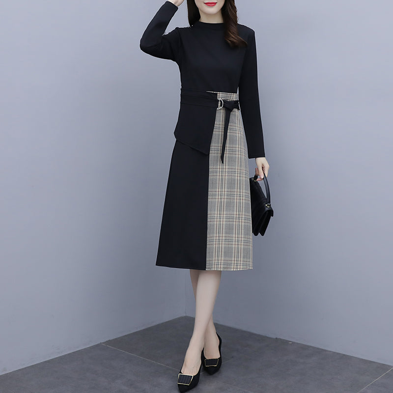 Kindness Plus Size Checked Long Sleeve Midi Dress