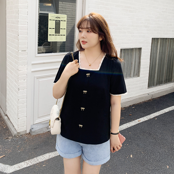 (2XL-7XL) Plus Size Square Neck Short Sleeve Blouse