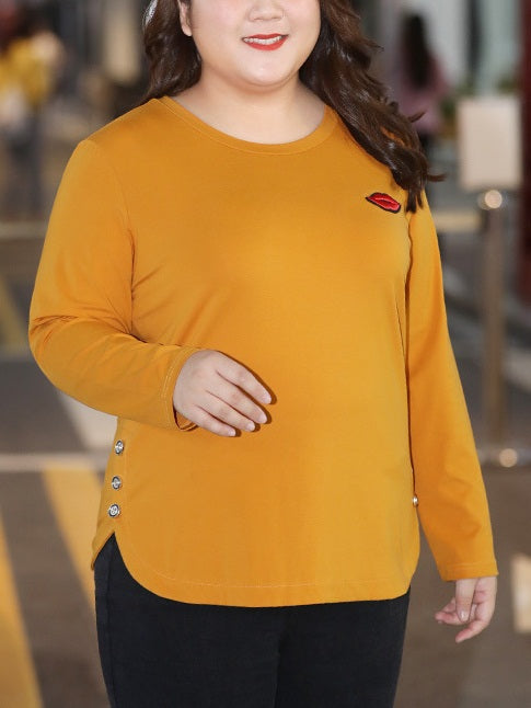 Silver Lips Yellow Button Side Curve Knit L/S Top (EXTRA BIG SIZE)