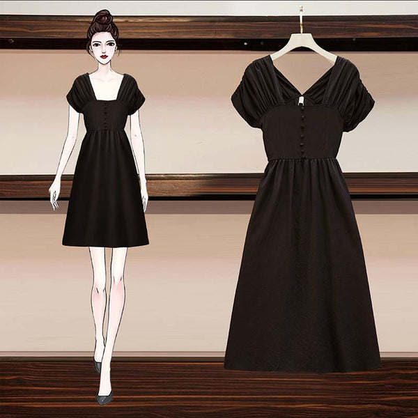 Giorsal Plus Size Black Midi Dress