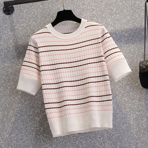 Plus Size Korean Knit Stripe Top