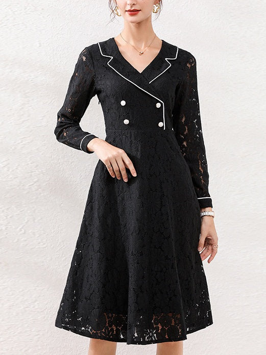 Laykin Plus Size Chanel-Eqsue Lace Long Sleeve Shirt Dress