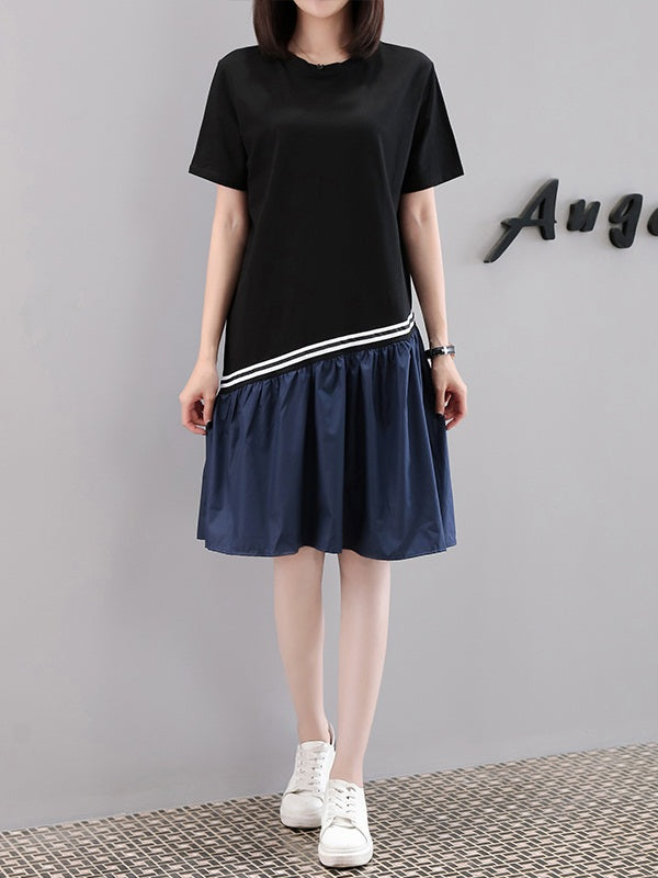 Vionnet Plus Size Blue Hem Short Sleeve Dress