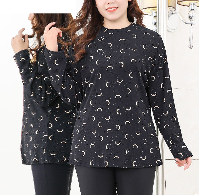 Sybil Plus Size Moon Print Graphic Long Sleeve Top (EXTRA BIG SIZE)