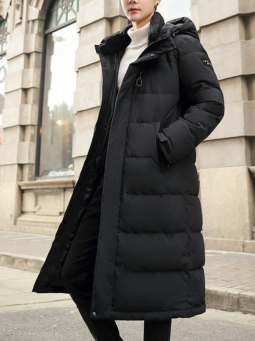 Sovia Plus Size Men's Down Winter Jacket Hoody Padded Long Winter Jacket (White, Black)