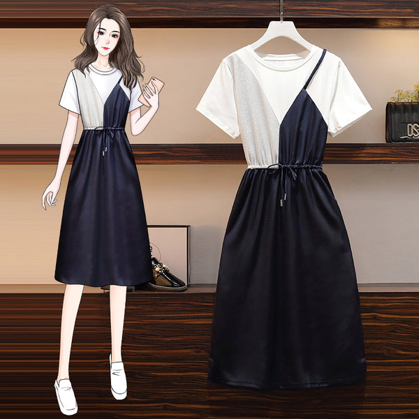 Plus Size Shapes Waist Tie Short Sleeve Midi Dress