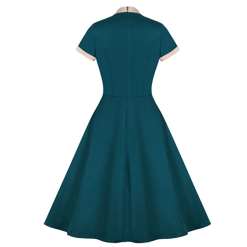 Via Plus Size Bow High Neck Swing A-Line Vintage Retro Short Sleeve Mi –  Pluspreorder