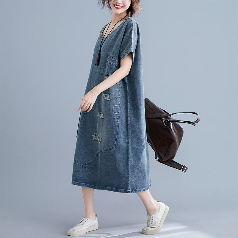 plus size ripped denim dress Dpytoraw Women's Ripped Denim Strappy Dress Casual Backless Overall Skirt For Summer Womens Plus Size Maxi Dresses, Size: Medium, Blue