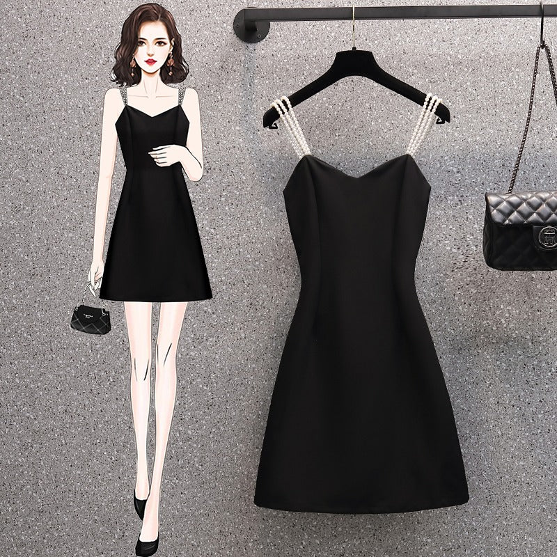 Plus Size Korean Pearl Strap Sexy Mini Dress