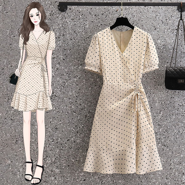 (Special Price!) Plus Size Korean Polka Dot Wrap Dress