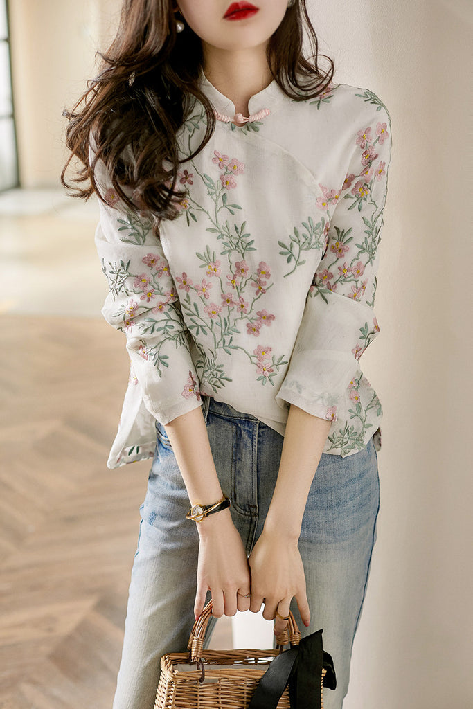 Long sleeve cheongsam top clearance