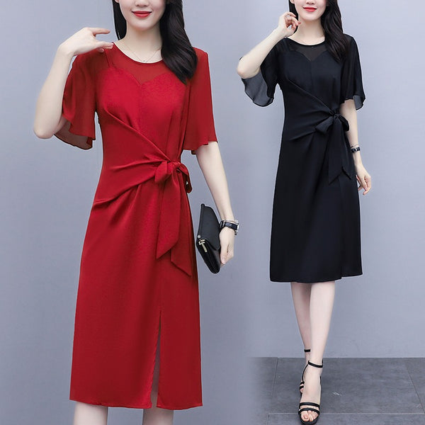 Plus Size Side Tie Slit Short Sleeve Dress