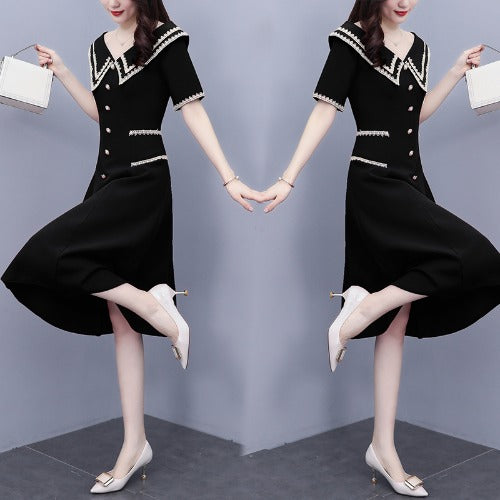 Plus Size Chanel-Esque Butttons Lace Trim Short Sleeve Dress – Pluspreorder